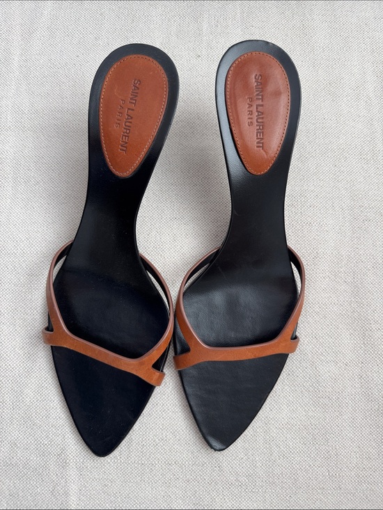Saint Laurent Shoes - Saint Laurent Black & Brown Leather Pointed Slide Heels